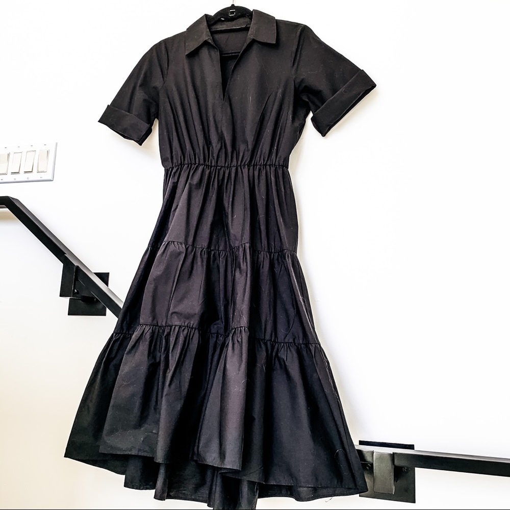 ZARA black poplin shirt dress w/ flounce skirt - M